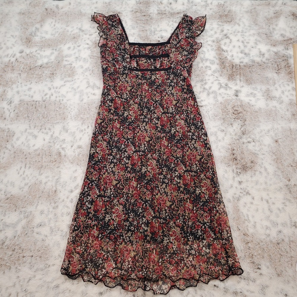 Jonathan Martin Womens Chiffon Lettuce Hem Cap Sleeve Size 5 Earthy Fairy Grunge